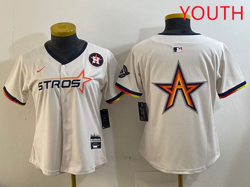 Youth Houston Astros Blank Cream Three generations Joint Name 2025 Nike MLB Jersey style 4108->youth mlb jersey->Youth Jersey